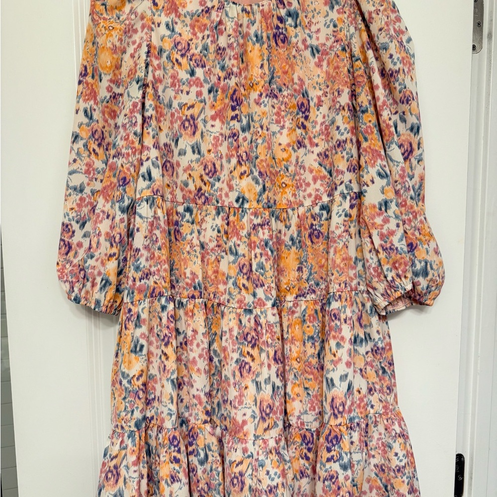 TCEC Pink and Orange Ruffled Tiered Mini Dress